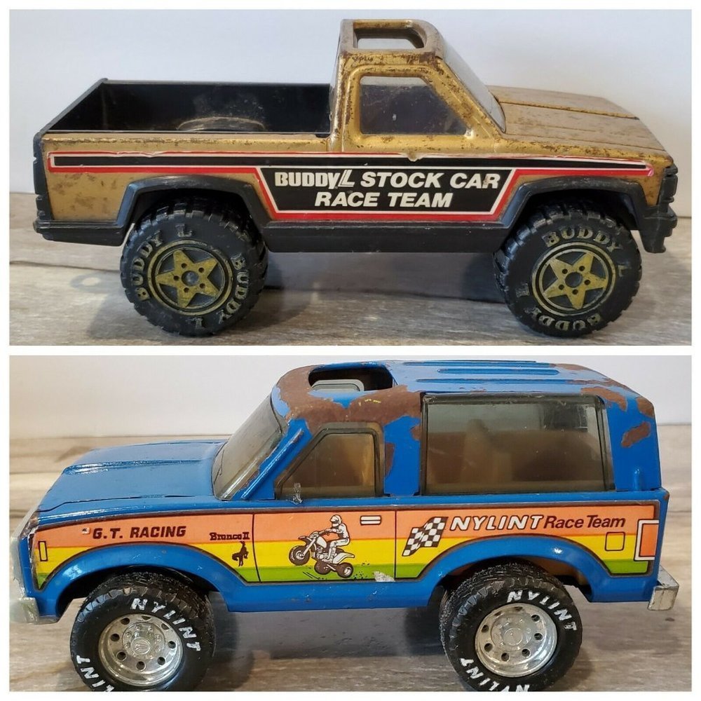 Vintage Buddy L NYLint Bronco Racing Trucks‎ Metal